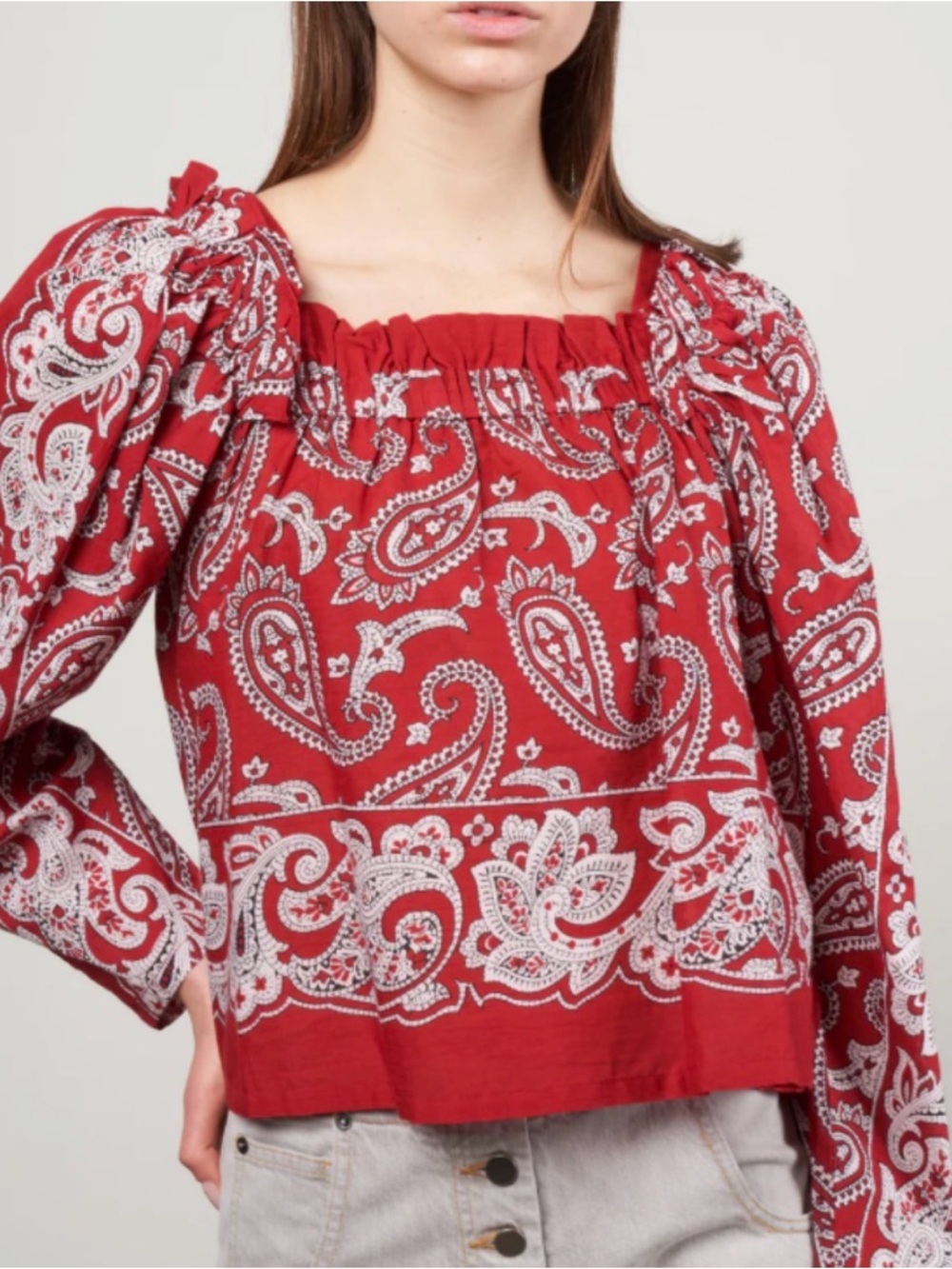 Sea New York Theodora Women's Red Paisley Peasant Top Size M